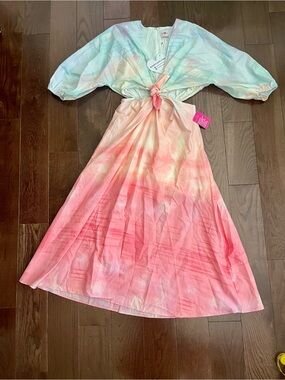 Buddy Love Tie-Dye Maxi Dress with Front Knot - Pastel Pink & Mint